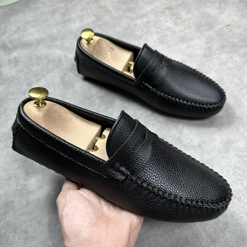 Giày lười nam Basic đế bệt màu đen da xít chống nhăn size 37-43. đẹp Cao Su