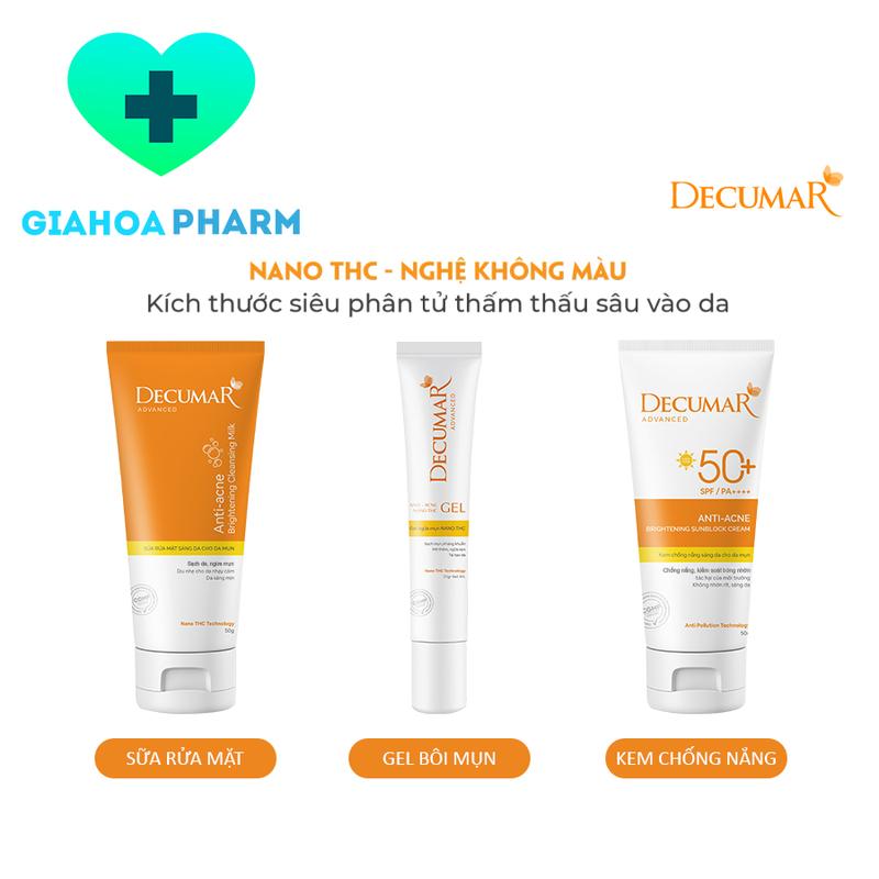 Decumar nghệ trắng Nano THC - Gel giảm mụn kem chống nắng sữa rửa mặt giúp làm sáng da sạch mụn mờ thâm sẹo