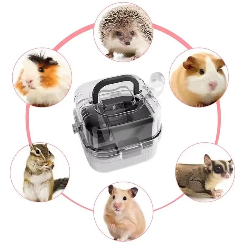 Product Introduction of New Portable Carrier Cage Translucent With Large Flip Cover Hamster Cage With Water Breathable Carrying Pet Supplies Hamster Bird 10