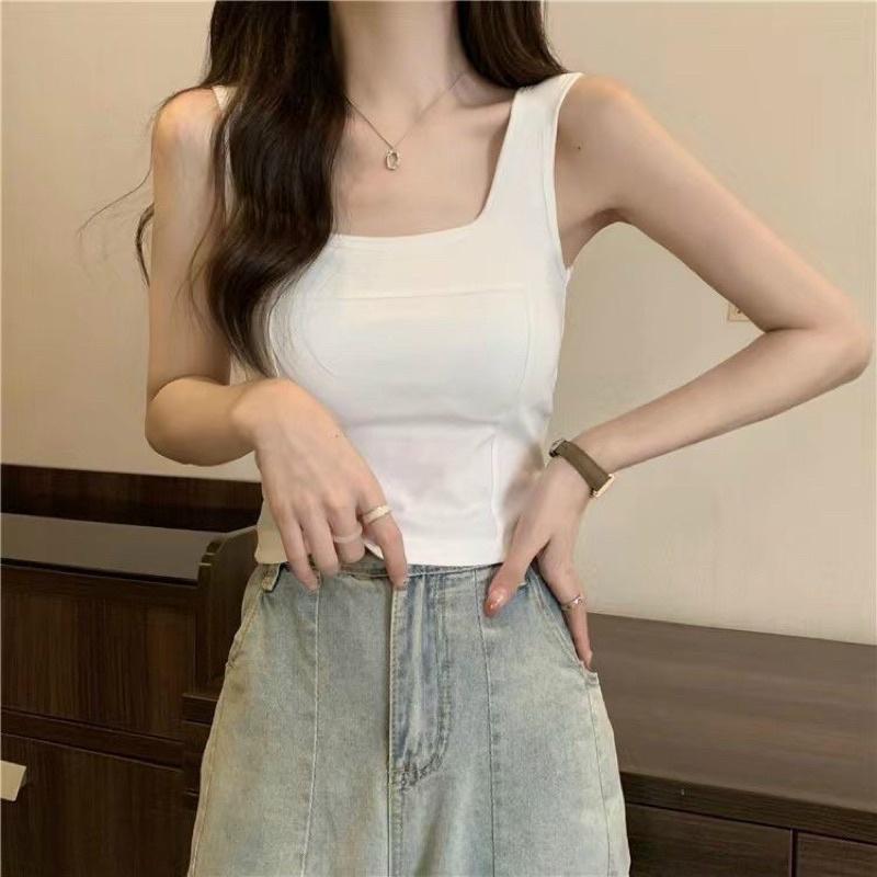 Product Introduction of Áo 2 dây nữ, Áo cổ vuông croptop CÓ MÚT NGỰC, Chất liệu cotton mềm mại, co giãn, Kiểu dáng trẻ trung Hàng QC Loại 1 Kem Đệm mút Màu Đen Women Tre áo croptop cóáotrong 6
