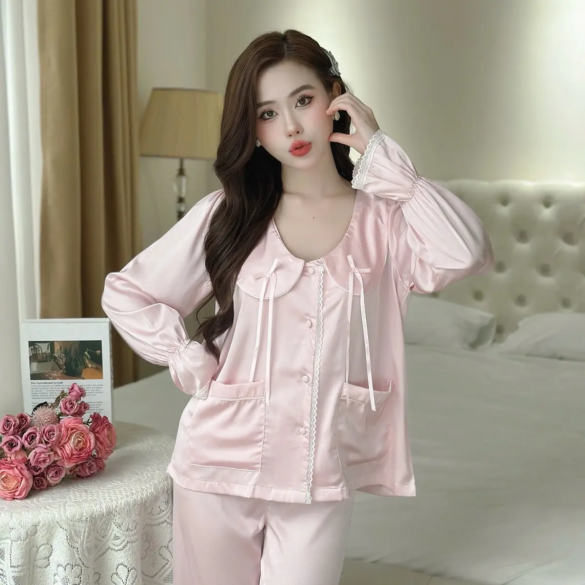 Đồ Ngủ MiTi Tiểu Thư Đính Nơ 2 Túi Cho Nữ - TT3