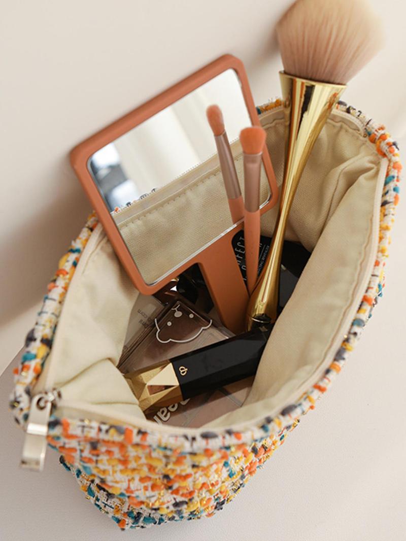 Product Introduction of Fashionable Tweed Decor Makeup Bag, Large Capacity Cosmetic Storage Bag, Portable Toiletry Bag for Women & Girls, Casual Trendy Versatile High-quality Daily Bag 5
