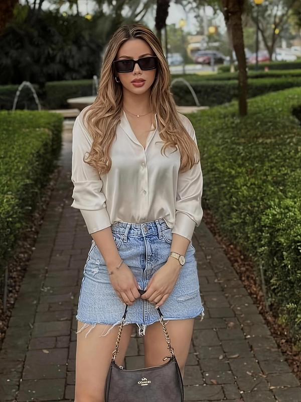 Women's Denim Skirt, Fashion Casual Ripped Skirt for Daily Outdoor Wear, Ladies Bottoms for Summer 3