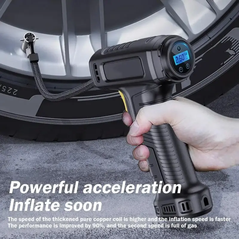 Wireless Tire Inflator, Portable Handheld Rechargeable Tire Pump with Digital Pressure Gauge, LED Light & 4 Nozzles for Cars Motorcycles Bikes 4