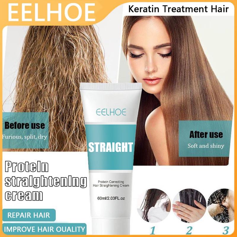 Eelhoe-hair straightener cream, straighteningstraight hair softener cream, hair care, protein correction, straight hair cream, keratin correction, silky light, 60ml, replenish nutrients and hair moisture, improves dryness and branched ends 0