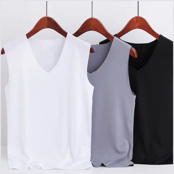 Áo Vest Lụa Lạnh Không Đường May, Dành Cho Nam Giới, Có Thể Mặc Bên Trong Mùa Hè, Thích Hợp Cho Thể Thao Cơ Sở, Không Tay, Áo Lót Trắng, Thời Trang, Mỏng, Cỡ Lớn 2