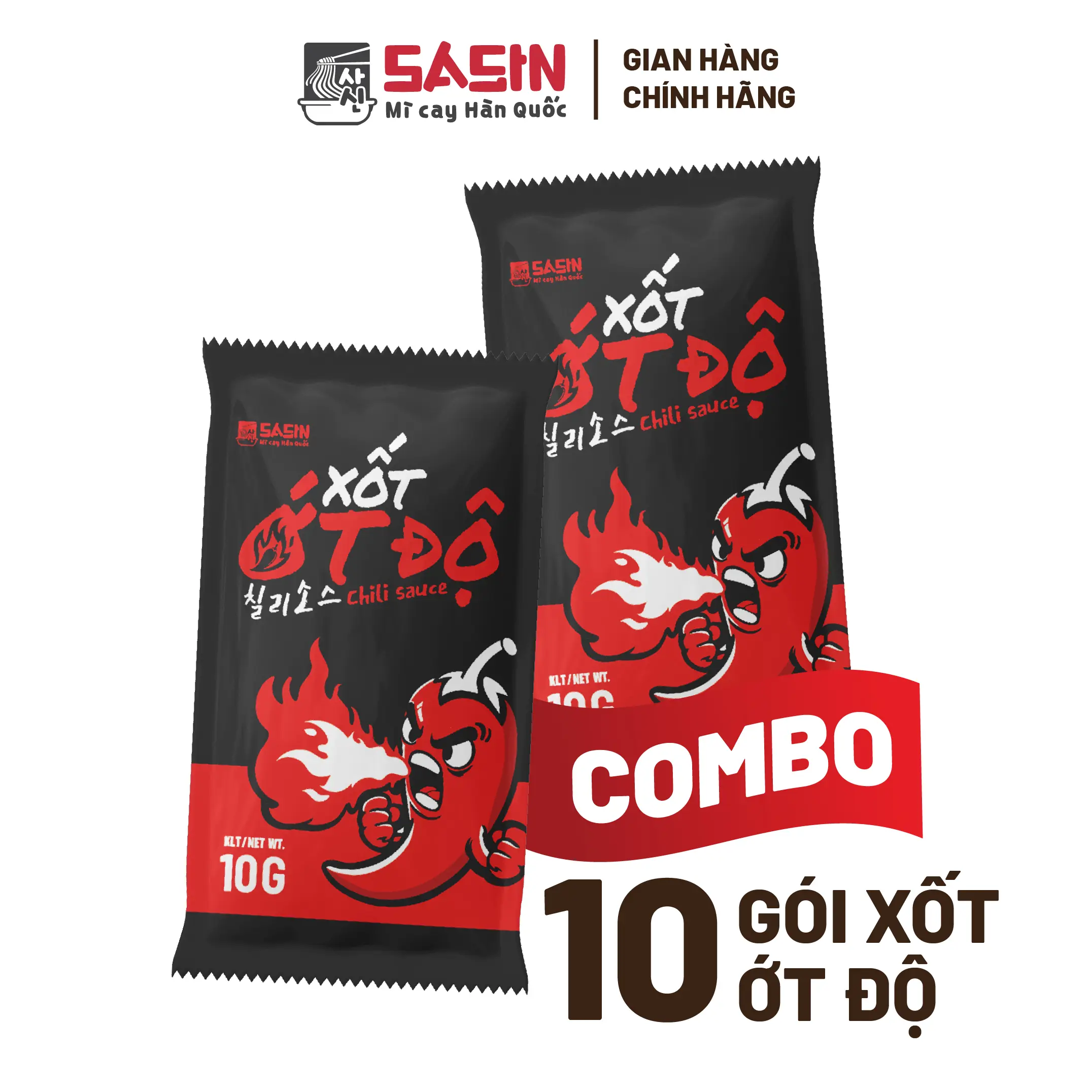 Xốt ớt độ Sasin 10g (combo 10 gói) bùng vị cay đậm đà hương vị TVGI0061