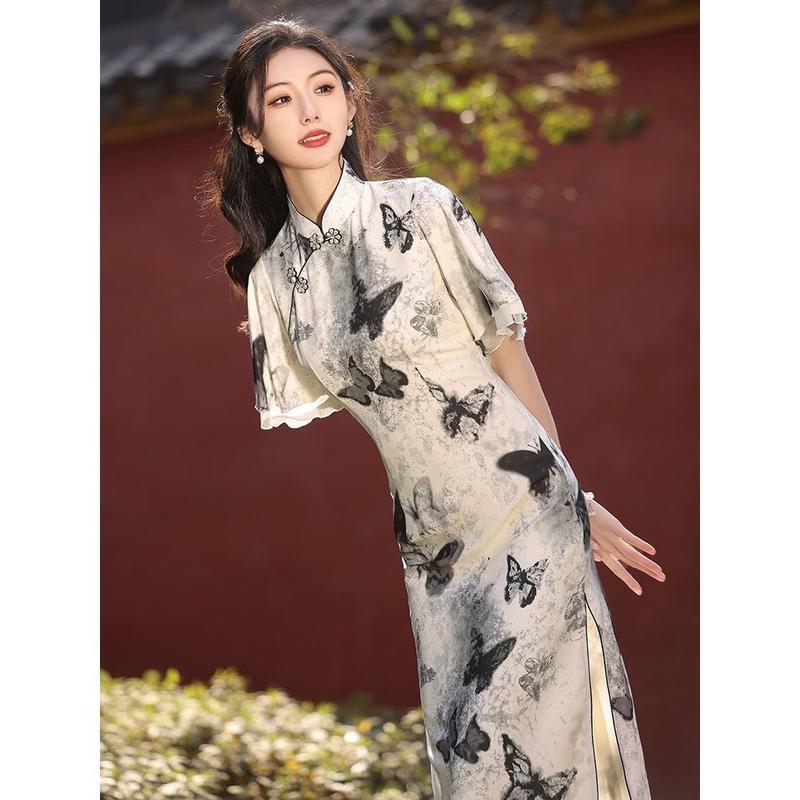 Đầm sườn xám đen trắng hồ điệp xinh xắn mặc đẹp 3
