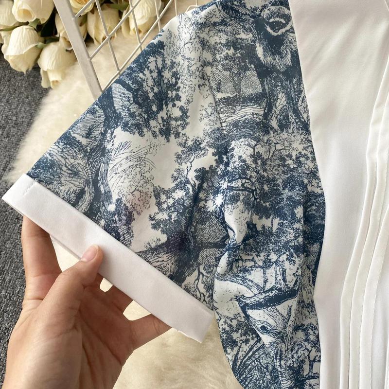 Product Introduction of Đầm Dự Tiệc, Phong Cách Cổ Điển Dành Cho Nữ, In Hình, ngắn Tay, Mỏng Vừa Vặn, Cạp Cao, Thanh Lịch, Áo Choàng Dài Xếp Ly Cạp Cao Thích Hợp Cho Mùa Hè, Áo Choàng Dài 27
