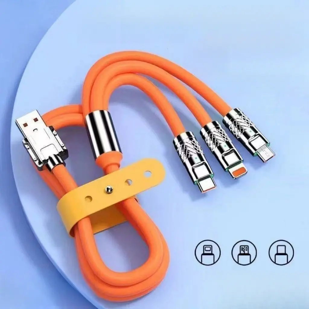 Three-in-One Data Cable Three-in-One Charge Cable 6A Fast Charge Line 500W Super Flash Charging Wire/Wire> Class Cable Electronic Smartphone