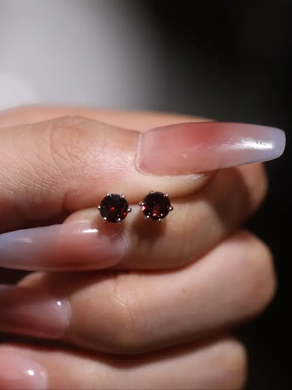 S925 Sterling Silver Garnet Decorated Stud Earrings, Fashionable Jewelry for Women & Girls, Trendy All-match & Exquisite Jewelry for Birthday Gift 4