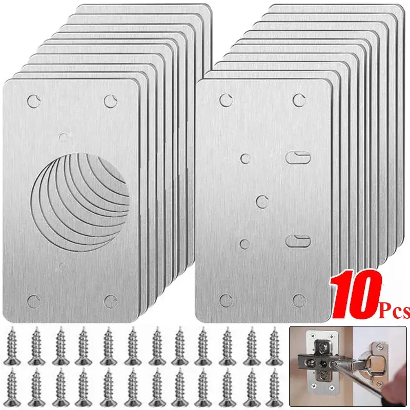 Bộ dụng cụ tấm phục hồi bản lề tủ, thép không gỉ, tấm gắn cửa, có vít và lỗ, cho đồ nội thất tủ bếp gia đình, có sẵn trong 2 / 4 / 10 cái 0