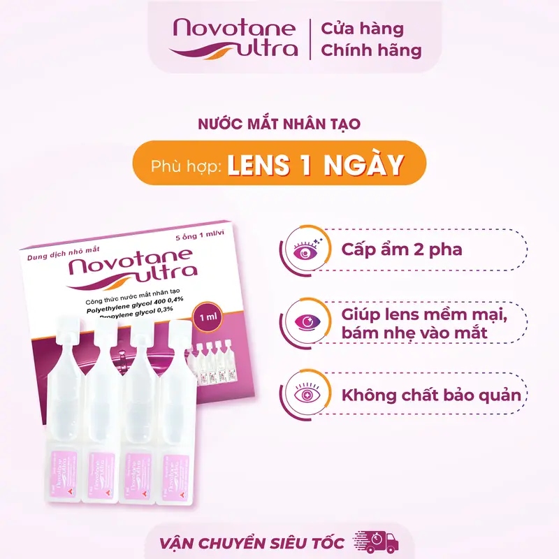 [Dành Cho Lens 1 Ngày] Vỉ Nước Nhỏ Mắt Nhân Tạo Dưỡng Ẩm 2 Pha Novotane Ultra 1ml thuốc  nhỏ nước  mắt 0