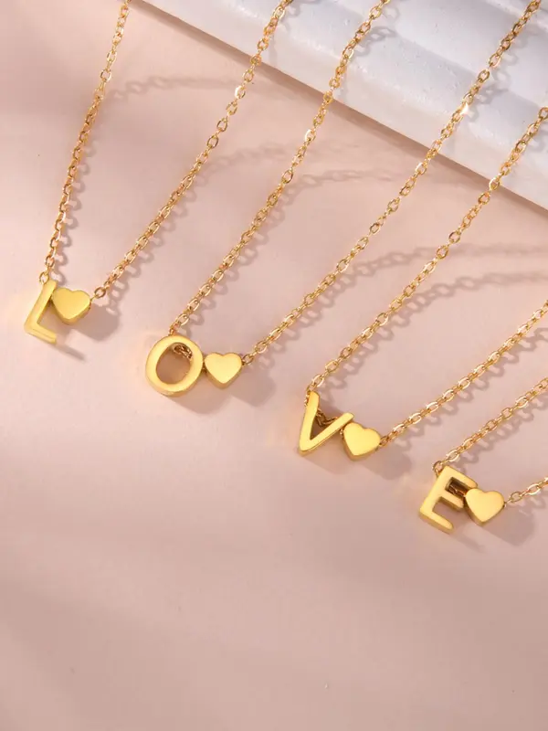 Fashion Letter & Heart Necklace As Gift Ideas, Stainless Steel Dainty Matching Necklace for Women, 2024 Newfashion All-match Vintage Jewelry for Girlfriend, Valentine's Day, Gift handmade  necklace 4
