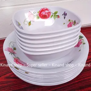 PAKET MELAMIN MOTIF KUPU2 TERLARIS ISI 6 PCS CAMPUR 3PIRING 3 MANGKUK TEBAL