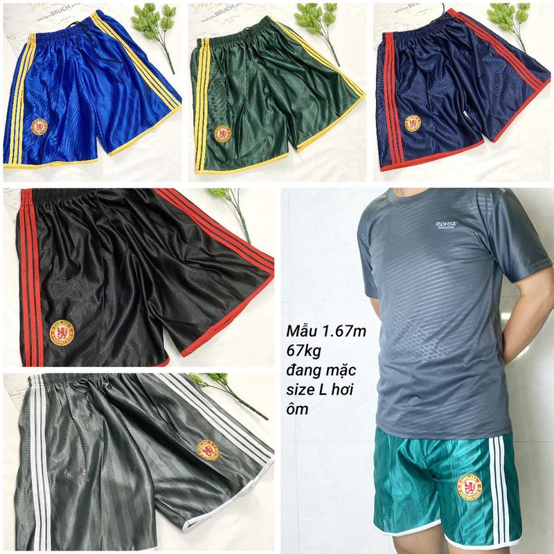 Quần short đùi nam size lớn 65kg đến 75kg thể thao thun bóng phối 3 sọc lai viền QN85
