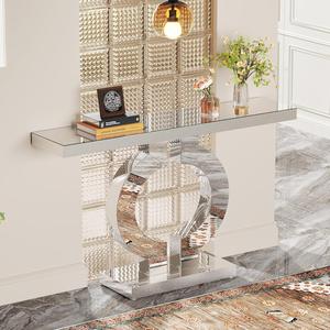 【Radiance Series】Tribesigns Mirrored Console Table with O-Shaped Base, Silver, Entryway Table for Living Room Hallway Entrance, 43-Inch