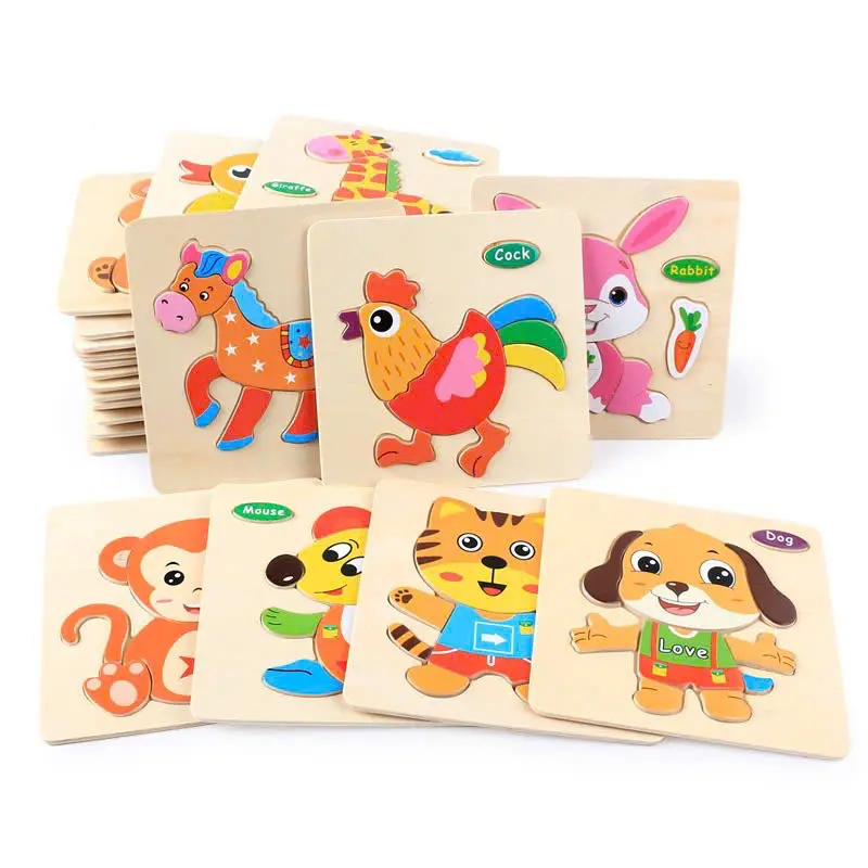 Combo 10 Bức Tranh Ghép Hình Gỗ Nổi 3D Loại Lớn 15x15cm In Hình Ngộ Nghĩnh Cho bé, Đồ Chơi Xếp Hình 9 Miếng Nhiều Hình Ngẫu Nhiên