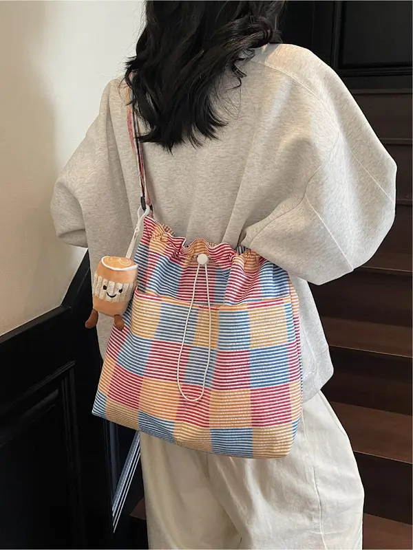 Women's Colorblock Tote Bag, Fashionable Large Capacity Shoulder Bag for Daily Used, Casual Trendy Versatile High-quality Daily Commuting Bag, Girl Everyday Bag 5