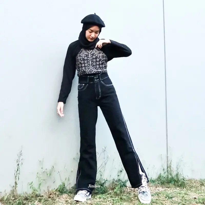 HANGOVER - JINISO Loose Slit Celana Jeans Wanita Highwaist 6