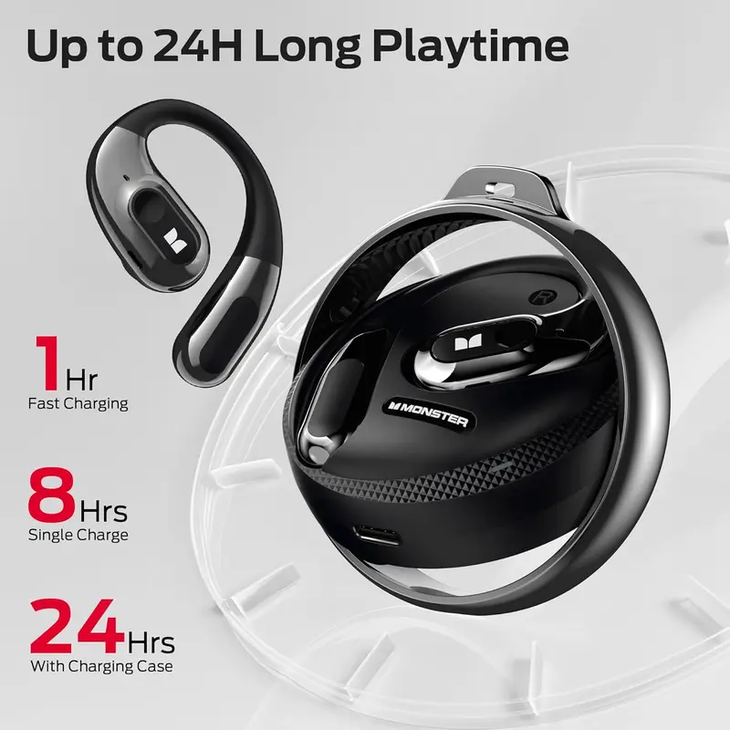 [COD] Tai Nghe Nhét Tai Mở Quái Vật, AC330, Tai Nghe Không Dây, Bluetooth 5.4, Đàm Thoại Rõ Ràng, Hộp Xoay Sành Điệu Có Dây Đeo Buộc, Sạc Type-C, Vừa Vặn Thoải Mái, Phát Lại 24H, Chống Nước IPX5 4