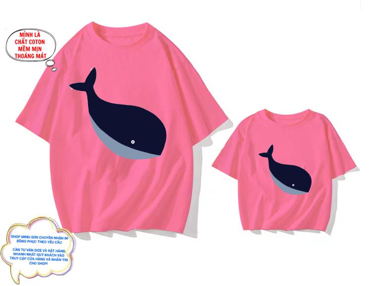 🐳🐋🐳ÁO ĐÔI MẸ CON HÌNH CÁ HEO CHẤT COTTON ĐỦ MÀU ĐỦ SIZE Nữ Women Top Thun Trắng Quần Ngủ 7