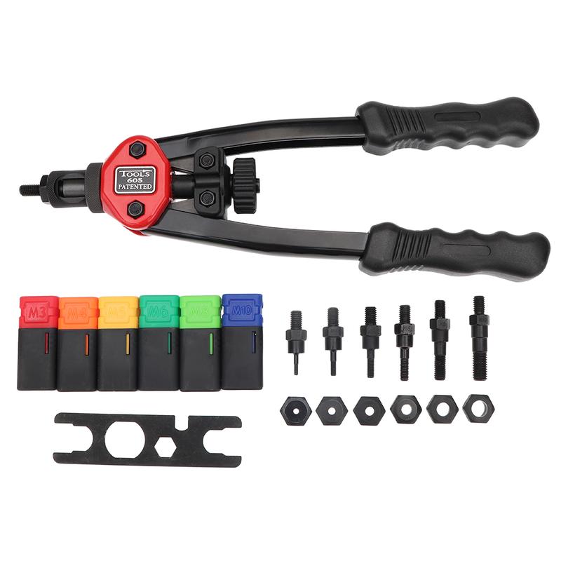 Product Introduction of Box 150Pcs Flat Head Riveter Nut Gun BT605 Blind Heavy Hand Inser Rivet Nut Tool Manual Mandrels M3 M4 M5 M6 M8 M10 Auto Rivet 22