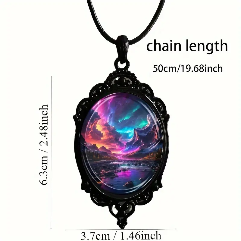 1 Fashion Elegant Color Aurora Landscape Pattern Black Frame Glass Necklace Romantic Gift Jewelry seaglass  jewelry floral  bracelet spiral  bridge  jewellery drop  necklaces amber berkeley  weaver grey's  anatomy  proposal crystal  healing bead large lv 2
