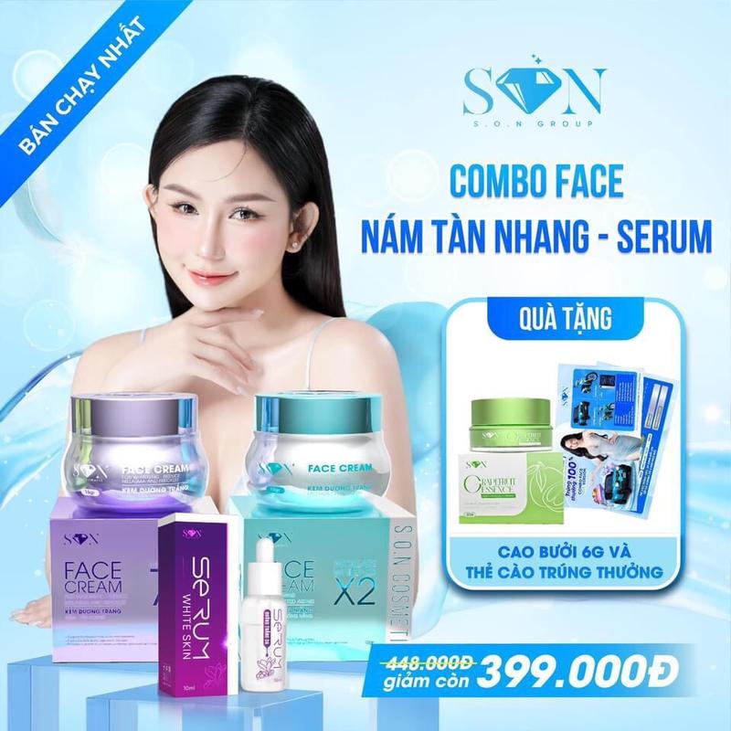  COMBO KEM FACE DƯỠNG DA MẶT 3 SẢN PHẨM  KEM FACE DƯỠNG TRẮNG + KEM FACE HỖ TRỢ NÁM TÀN NHANG + SERUM DƯỠNG DA  S O N COSMETIC NGUYỄN TIÊN faceduongda 