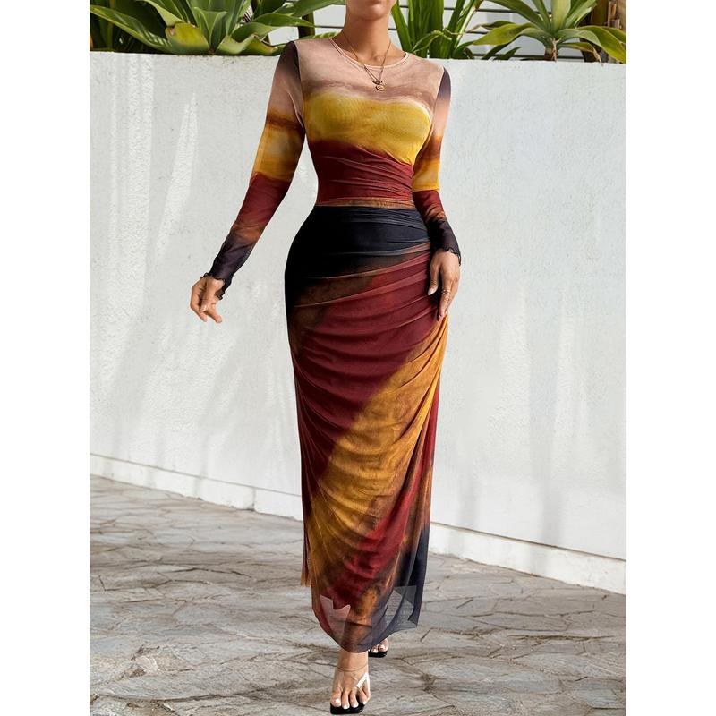 Crew Neck Color Block Mermaid Evening Dress Crew Neck Color Block Mermaid Evening Dress