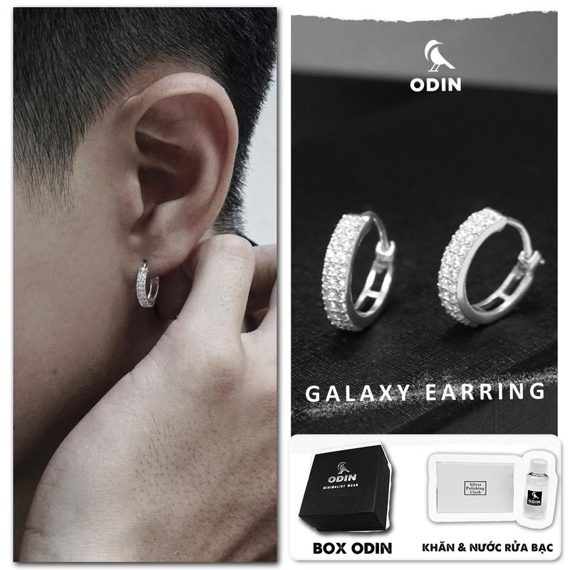 Khuyên Tai Bạc Galaxy ODIN đính đá phong cách Unisex | Dạng vòng chất liệu Bạc S925 | Phong cách tối giản Cổ điển
