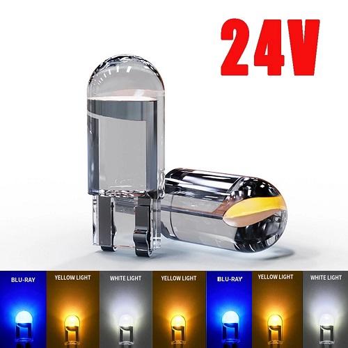 Bộ 4 Bóng Đèn LED Dùng Điện 24V Ánh Sáng Trắng/Vàng/Xanh  Chân T10 Thay Thế Đèn Sương Mù, Xi Nhan Cho Ô Tô, Xe Máy Siêu Sáng Phụ Tùng Đèn Pha