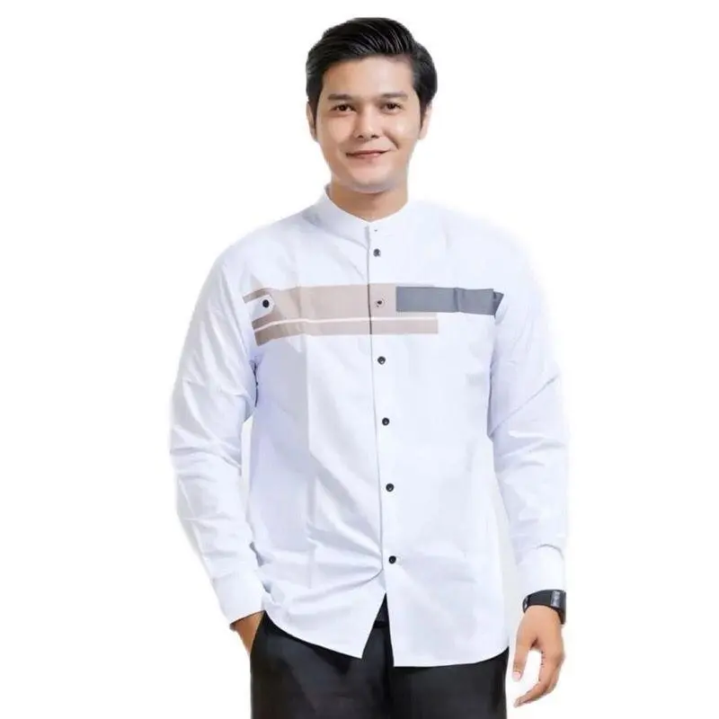 Kemeja koko kurta Lengan Panjang motif Yordan Pria Dewasa Katun Lembut Muslim Variasi Baju Tebal  Putih 2
