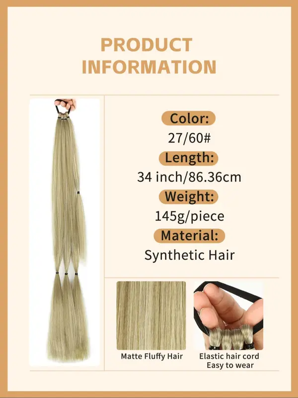 34 Inch Long Braided Ponytail Extension, Natural Fluffy Synthetic Hair Extensions with Elastic Hair Tie, Fashionable Hair Accessories for Women & Girls 1