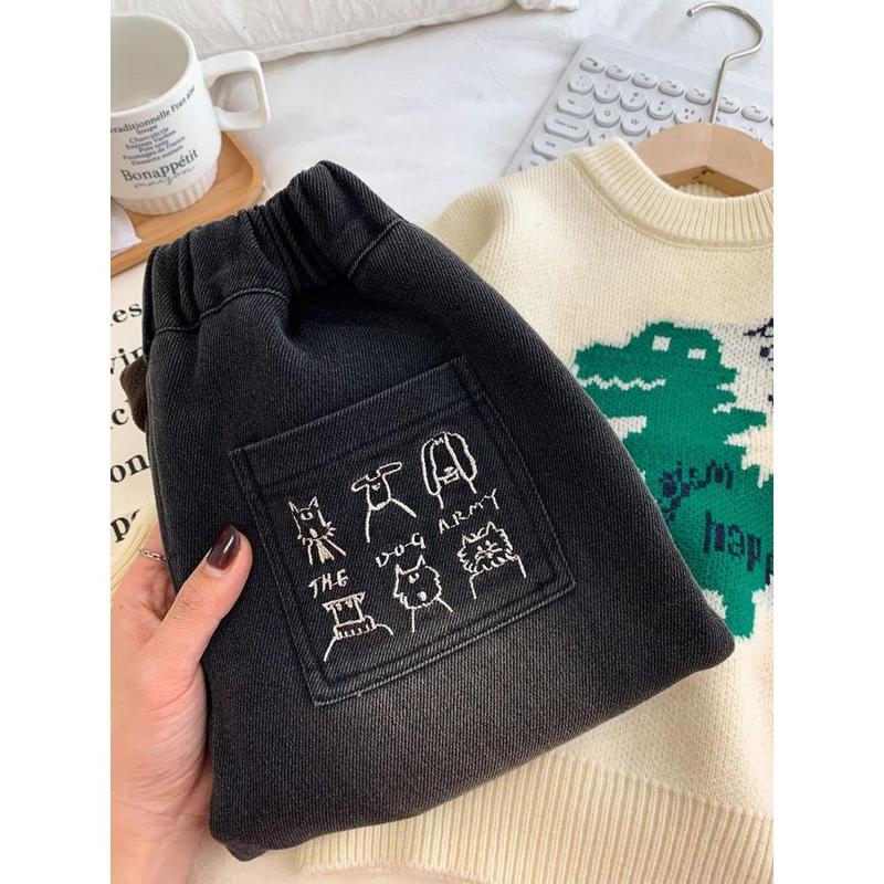 Quần Dài Jean Lót Lông Cừu, Phong Cách Mùa Đông Hợp Xu hướng Cho Trẻ Em, Màu Đen, Dễ Phối Đồ, Lót Lông Cừu Một Lớp, Quần Dày, Thích Hợp Mặc Ngoài Trời, Quần Thường Ngày Cho Bé Trai 4