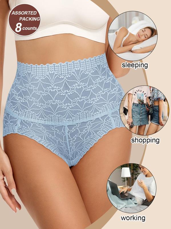 Women's Heart Print Lace High Waist Panty, Breathable Comfortable Seamless Knicker for Daily Wear, Women's Underwear for All Seasons 1
