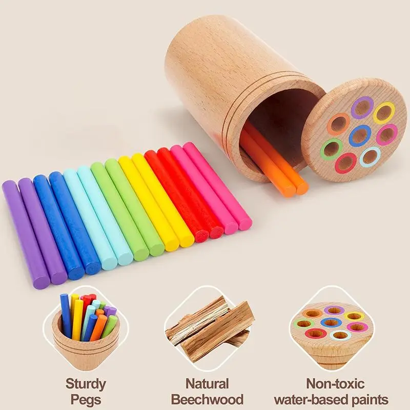 Wooden Montessori Stick Toy, 1 Set Colorful Hand-eye Coordination Classification Teaching Toy, Hands-on Ability Training, Sensory Toys for Kids, Fidget Toys, Toys for Boys, Baby Toys 6