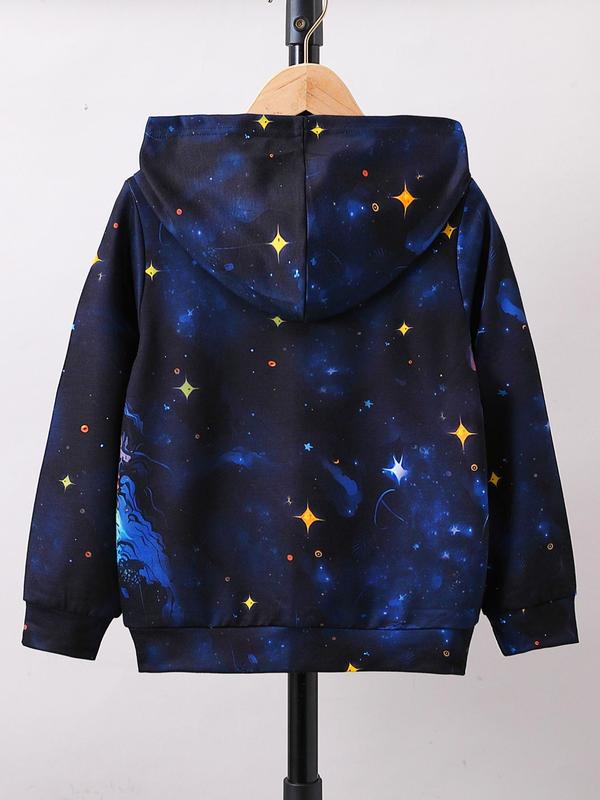 Boy's Fashion Space Astronaut Print Hoodie,  Long Sleeve Galaxy Print Pullover For Daily Wear, Casual Comfy Kids Clothes For Spring & Fall 1