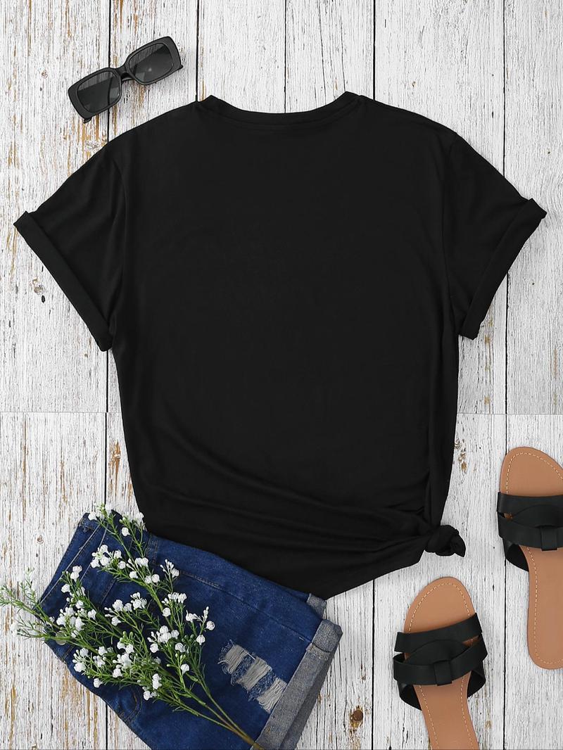 Product Introduction of 【Plus Size】 Letter Print Round Neck Tee, Casual Short Sleeve Crew Neck T-shirt for Summer, Women's Plus Clothing for Daily Wear 2