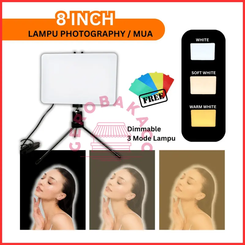 Paket Lampu Tripod Foto Produk 8 inch Makeup MUA Studio fotografi konten live streaming Ballhead USB 4 warna Lampu filter warna Kartu Gerobak ACC 1
