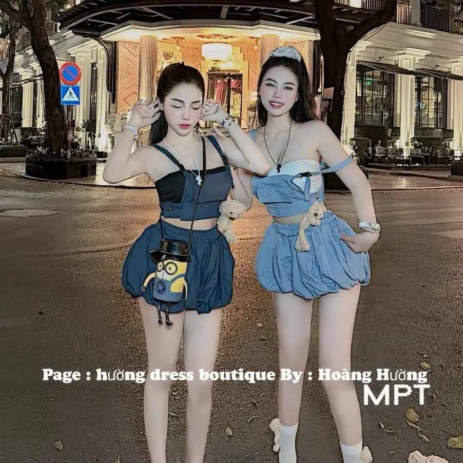 Sét yếm jean quần bí áo ống tăm lạnh kèm gấu siêu hót Nữ