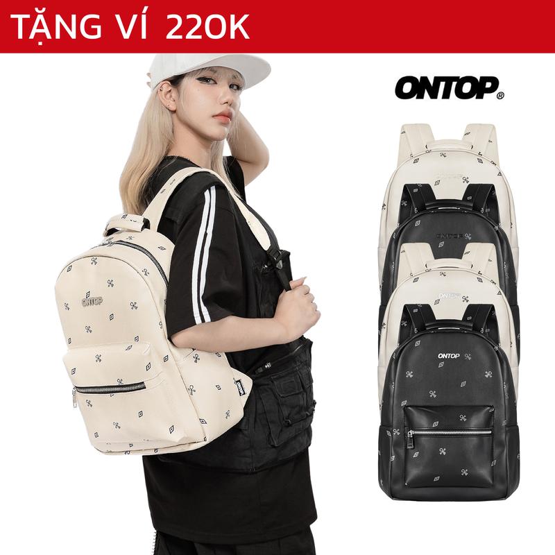 Balo da nữ họa tiết đi học ONTOP đựng vừa laptop 14.3inches màu đen kem monogram local brand Level | O-P10&O-P15&O-P70