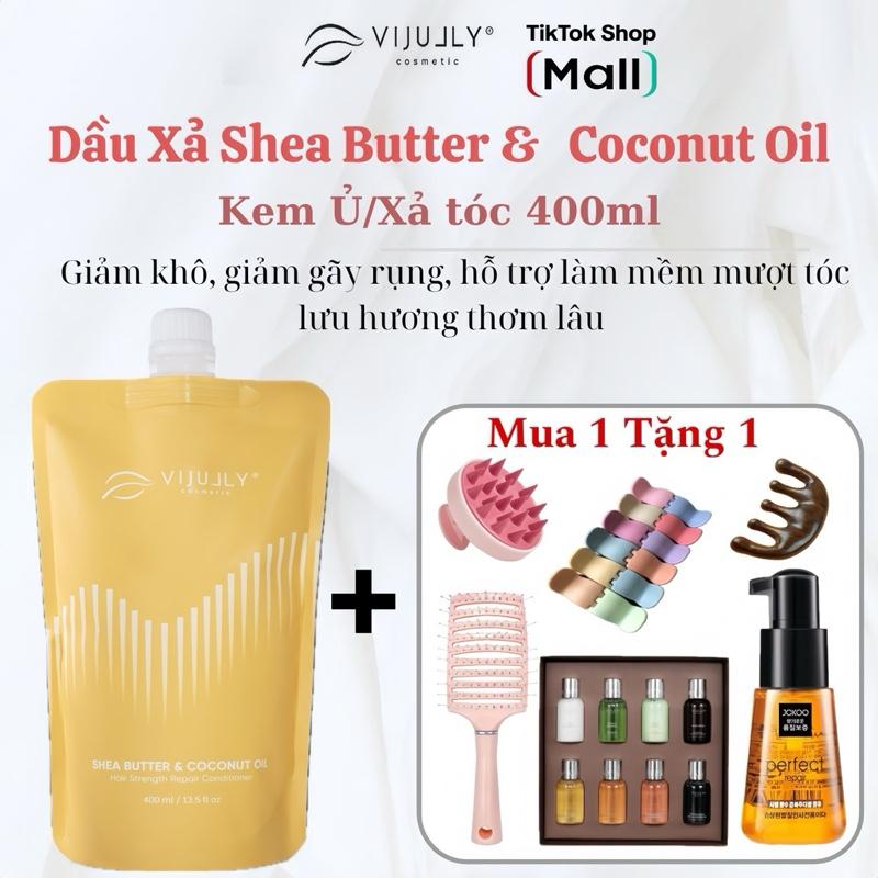 DẦU XẢ SHEA BUTTER & COCONUT OIL 400ml - KEM Ủ XẢ TÓC VI JULLY - Giảm khô gãy rụng hỗ trợ làm mềm mượt tóc lưu hương thơm lâu