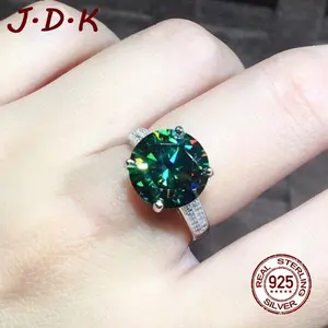 JDK 3 Karat 925 Perak Lapisan Pt950 Biru Hijau 5A Zircon Penuh Berlian Cincin Terbuka Aksesoris Wanita