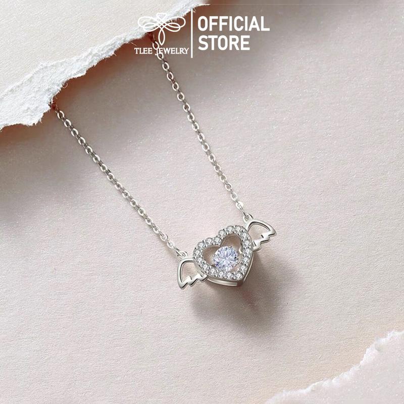 Dây chuyền bạc nữ TLEE cánh thiên thần đá nhẩy xi bạch kim xinh xắn TLEE JEWELRY D0248