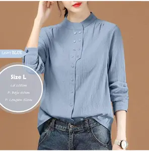 Razita Kemeja Polos Wanita Bahan Polo Linen Premium - Blouse Kerah Syanghai Korean Style Lengan Panjang Casual Basic Busui Friendly Allsize Fit To L