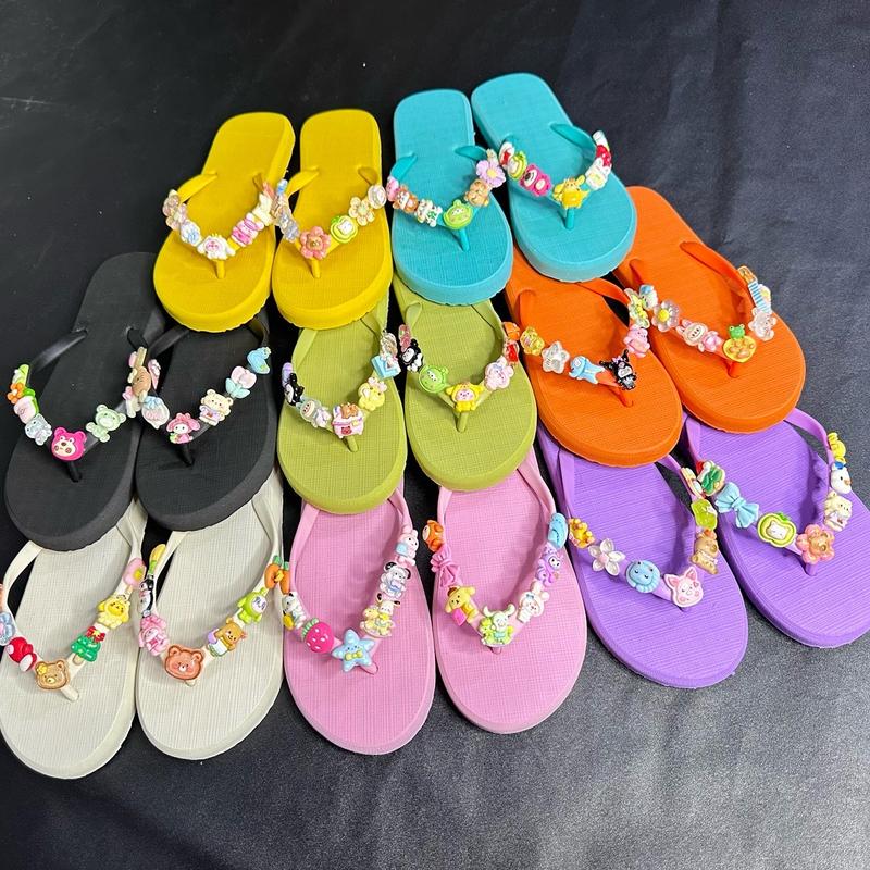 Dép xỏ ngón nhiều màu đính charm ngẫu nhiên DéP Nữ Shoes