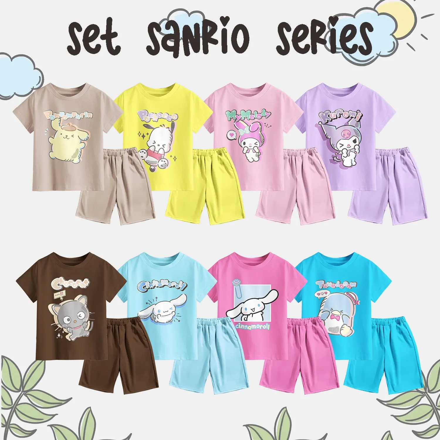Setelan Anak Celana Pendek Laki laki Perempuan Motif Kartun Lucu
