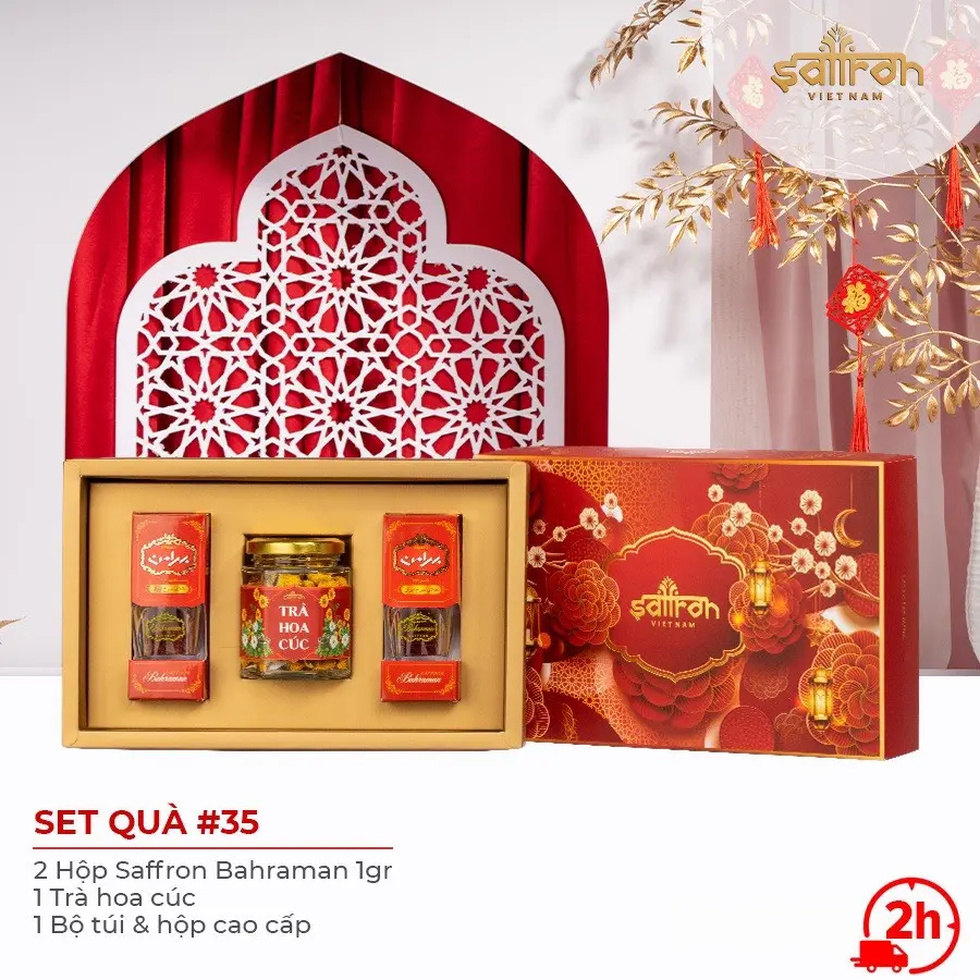 Sét quà tặng nhụy hoa nghệ tây Saffron Bahraman 2gr kèm trà hoa