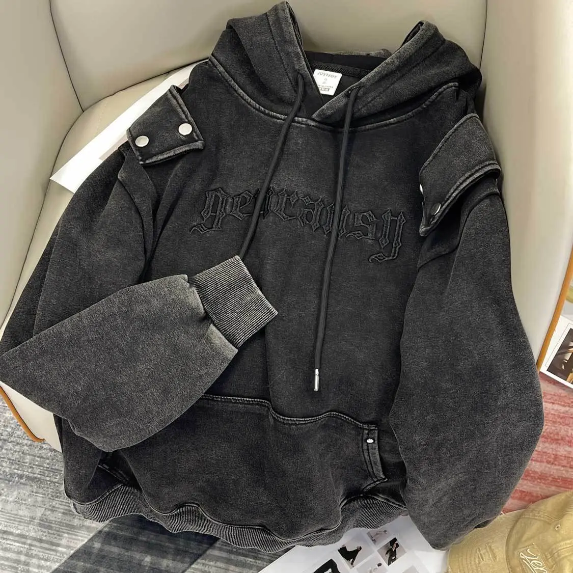 Áo Hoodie Thêu Bảng Chữ Cái Cổ Điển Của Mỹ, Ngoại Cỡ (150,00kg), Dành Cho Nam Và Nữ, Lót Lông Cừu, Thích Hợp Cho Mùa Thu Và Mùa Đông, Áo Khoác Áo Đôi